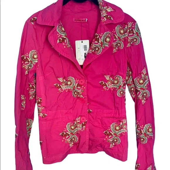 Johnny Was Hot Pink Emroidered Floral Blazer Jacket NWT Size XS